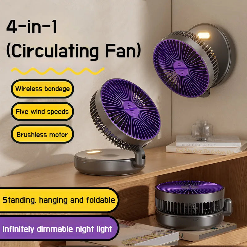 Foldable 6-Inch USB Desk Fan, Quiet with Glow Ring