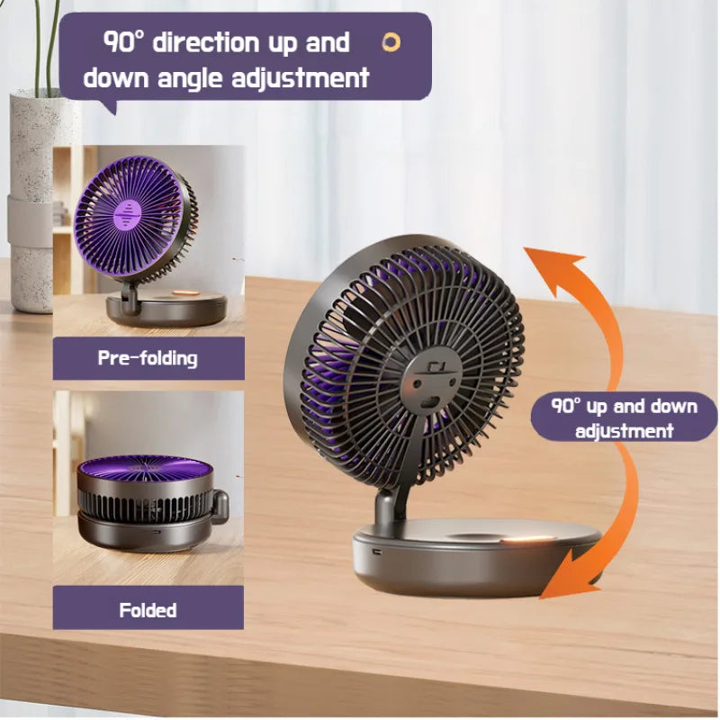 Foldable 6-Inch USB Desk Fan, Quiet with Glow Ring