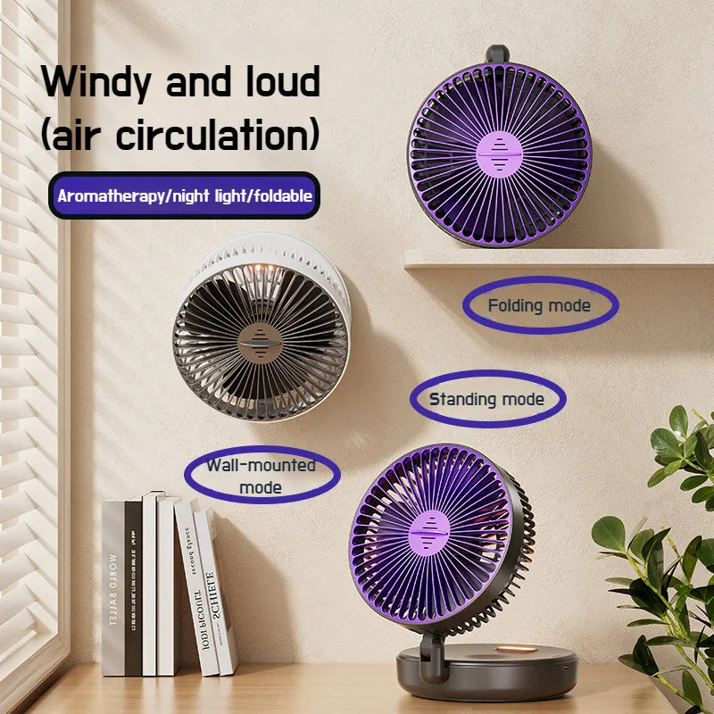 Foldable 6-Inch USB Desk Fan, Quiet with Glow Ring