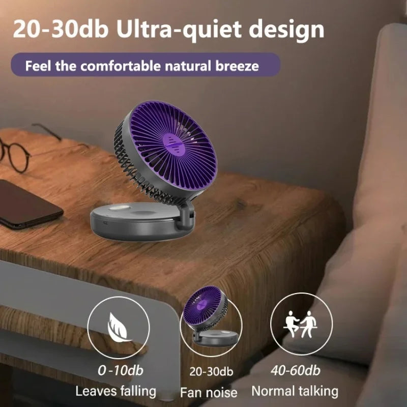 Foldable 6-Inch USB Desk Fan, Quiet with Glow Ring