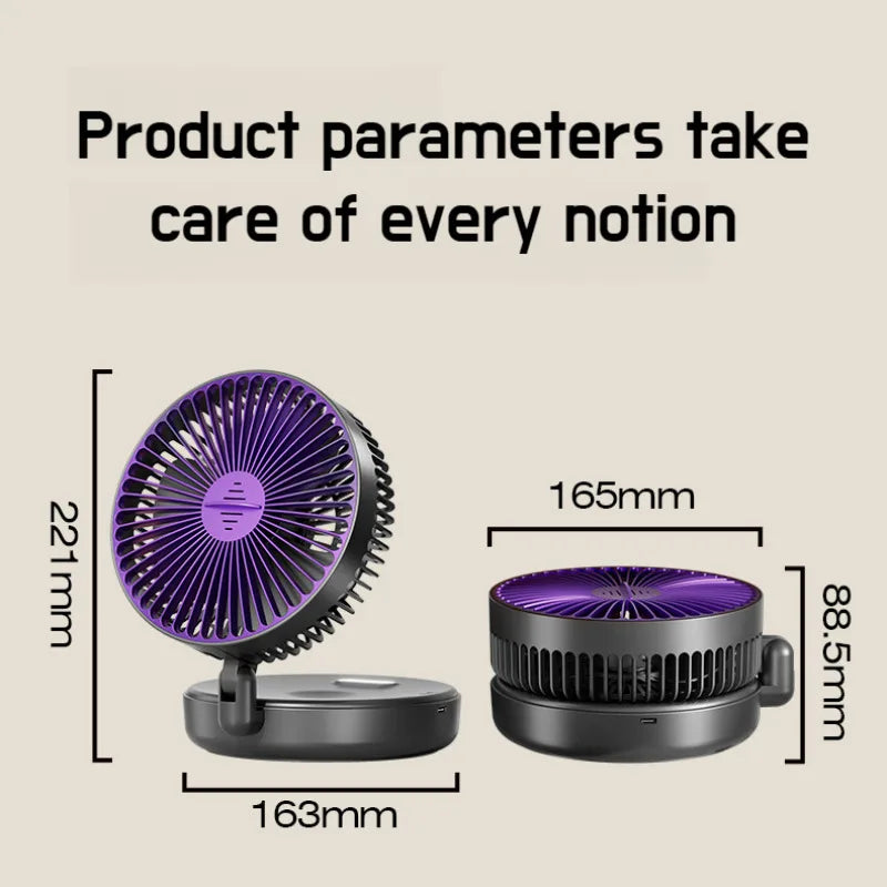 Foldable 6-Inch USB Desk Fan, Quiet with Glow Ring