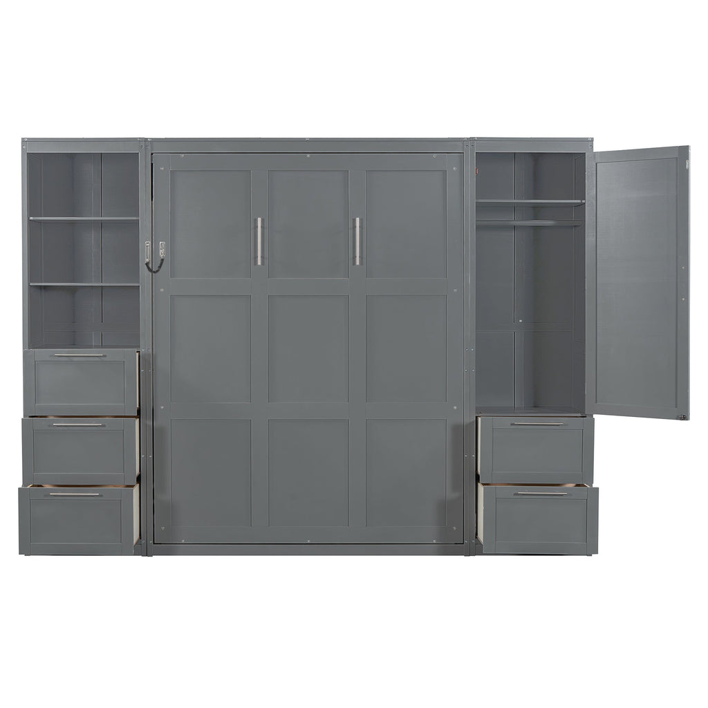 Murphy Wall Bed, Queen Size, MDF and LVL with Drawers, Shelves, and