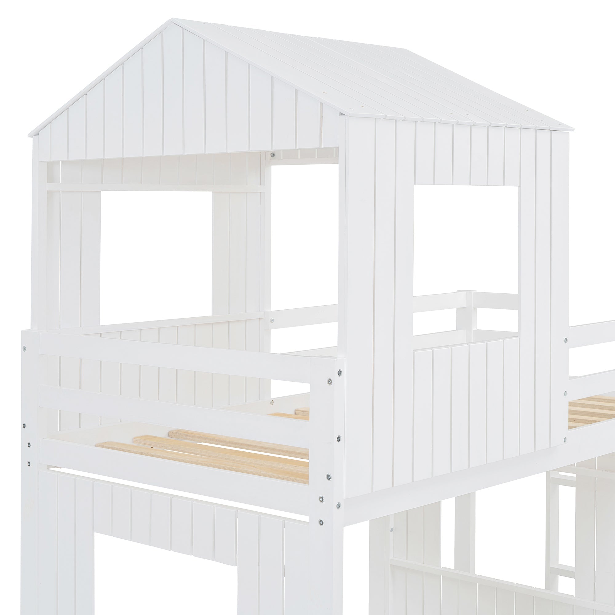 Loft Bed, Twin Over Full, Solid Wood with Slide, Ladder, and