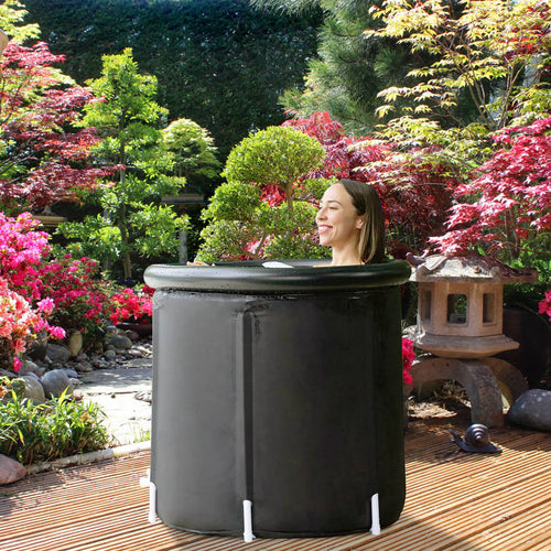 97 gallon portable ice bath tub in garden setting
