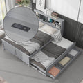Full Size Platform Bed with Storage Headboard, USB, Twin Size Trundle