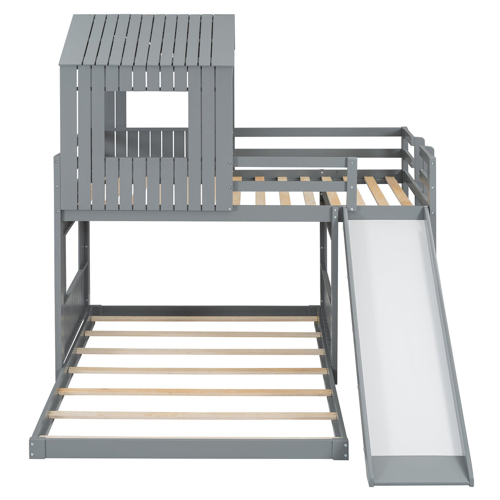 Loft Bed, Twin Over Full, Solid Wood with Slide, Ladder, and