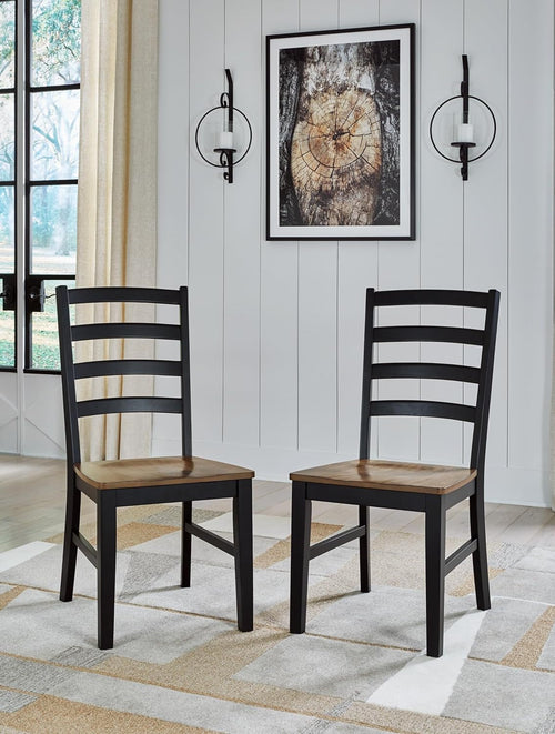 Ensemble de 2 chaises de salle à manger sans accoudoirs bicolores noir et marron