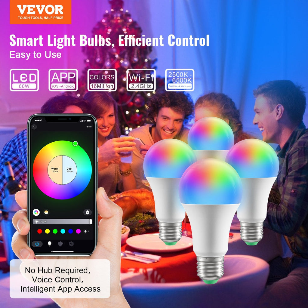 Smart LED Light Bulbs 4-Pack, Multicolor 800 Lumen WiFi