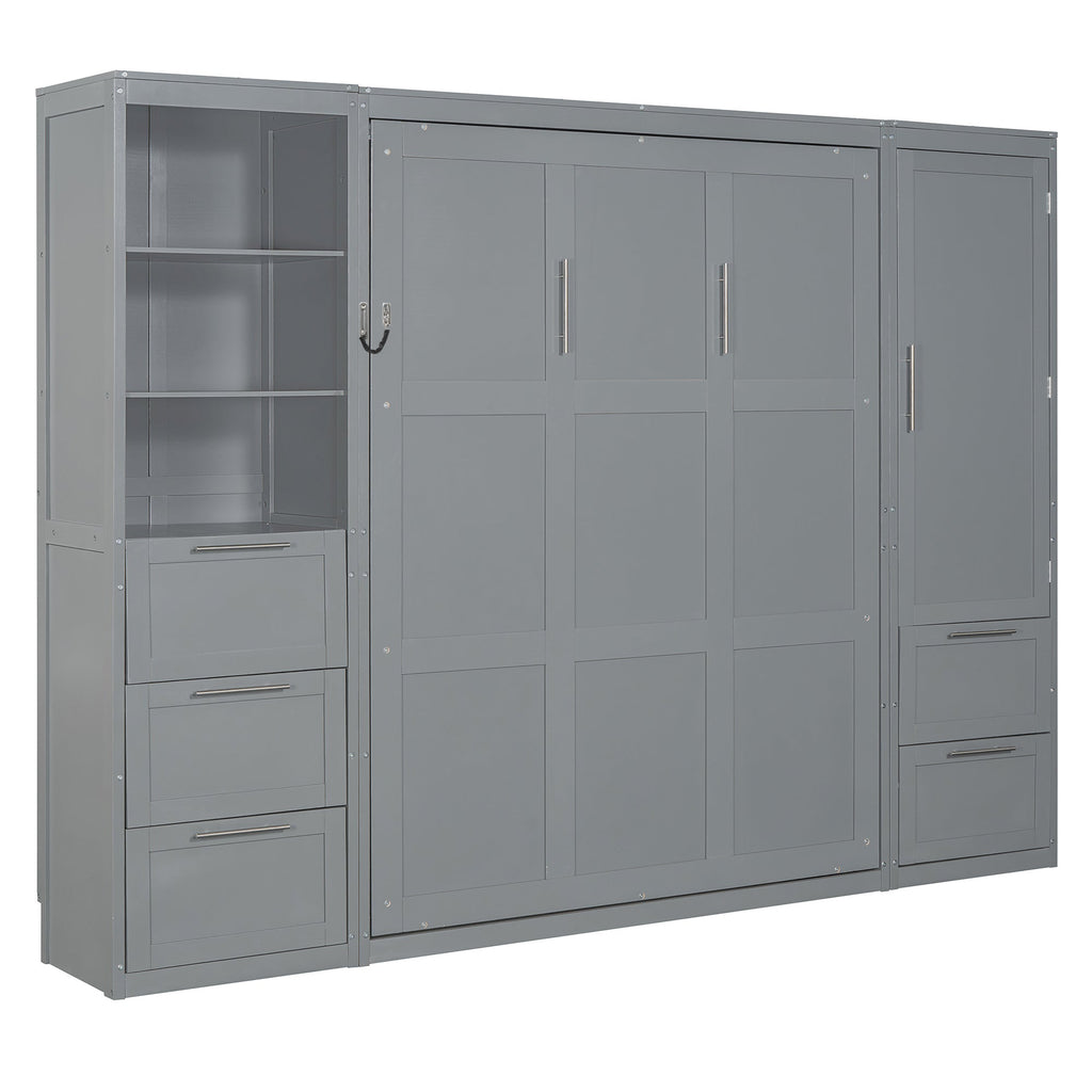 Murphy Wall Bed, Queen Size, MDF and LVL with Drawers, Shelves, and
