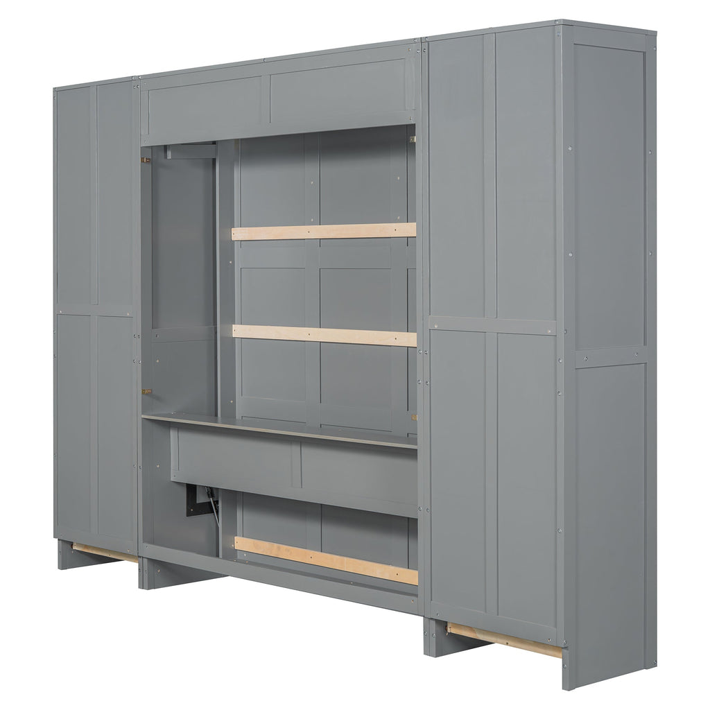 Murphy Wall Bed, Queen Size, MDF and LVL with Drawers, Shelves, and