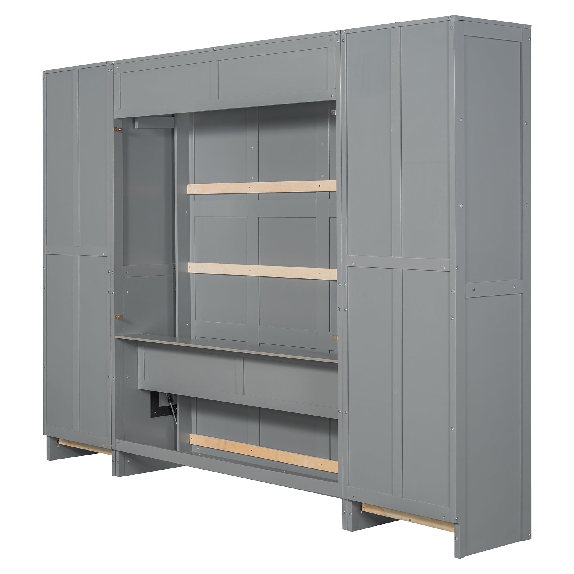 Murphy Wall Bed, Queen Size, MDF and LVL with Drawers, Shelves, and