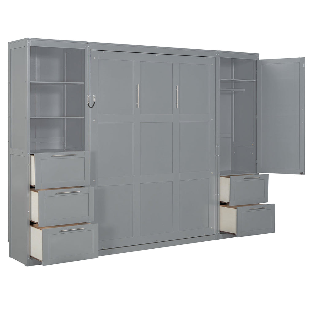 Murphy Wall Bed, Queen Size, MDF and LVL with Drawers, Shelves, and