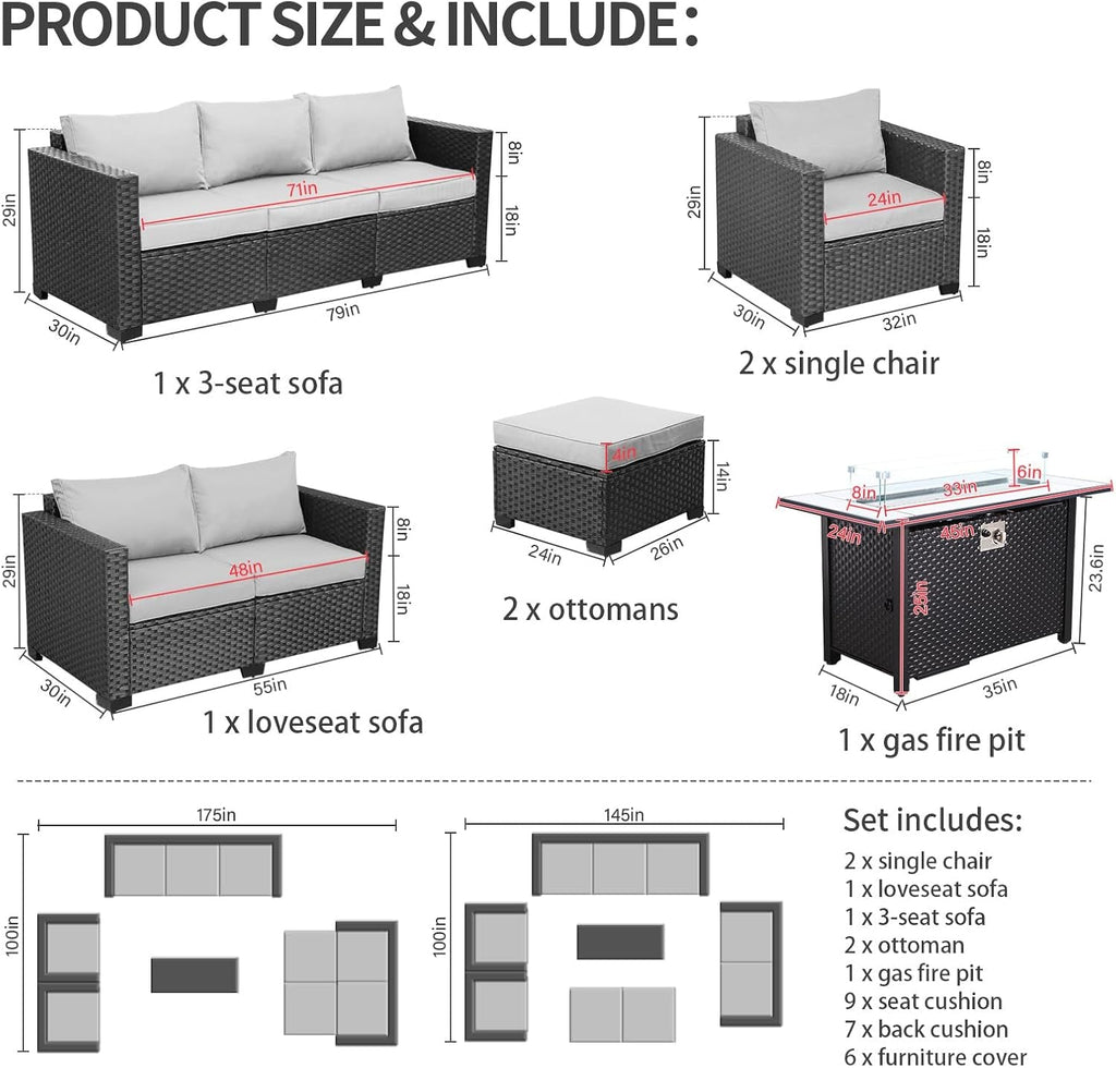 7-Piece Outdoor Furniture Set with 45-Inch Fire Pit
