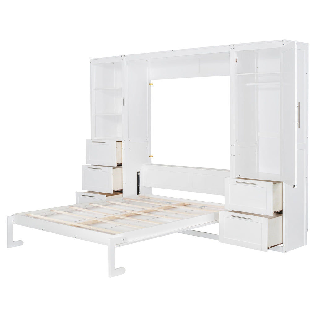 Murphy Wall Bed, Queen Size, MDF and LVL with Drawers, Shelves, and