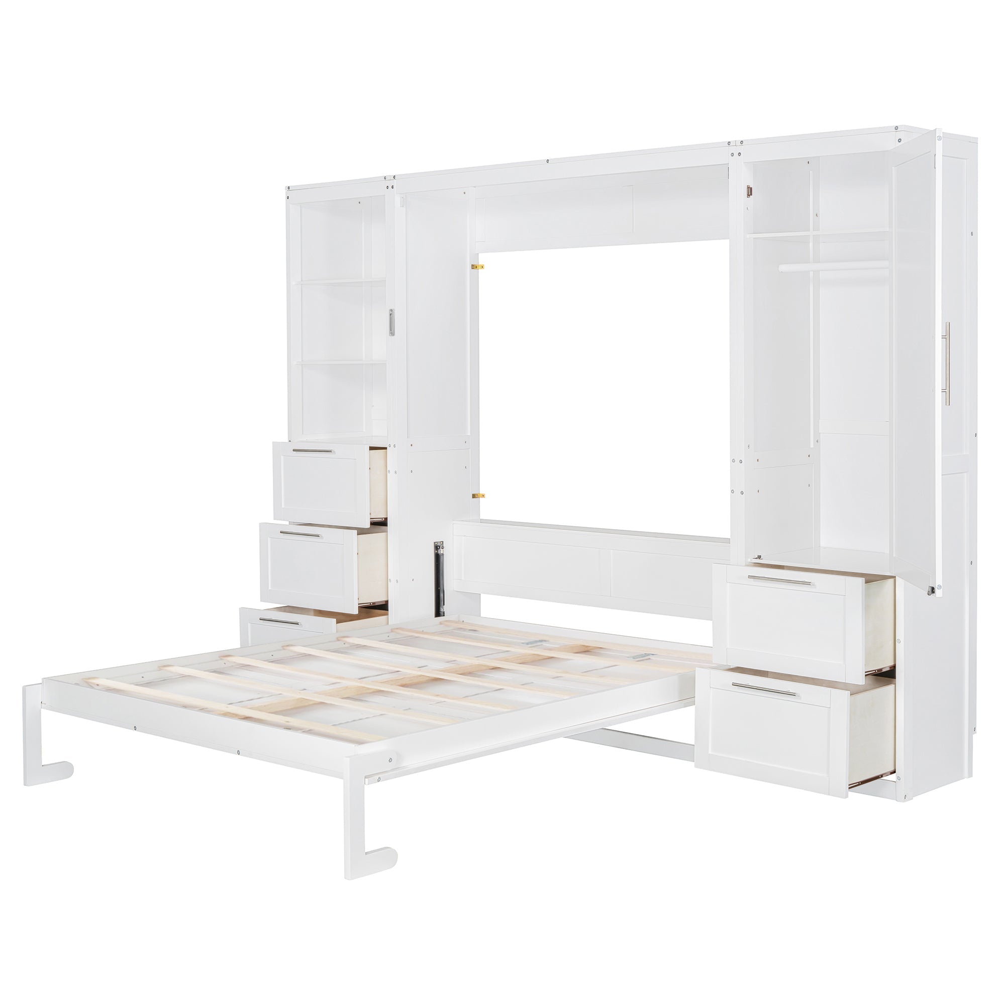 Murphy Wall Bed, Queen Size, MDF and LVL with Drawers, Shelves, and