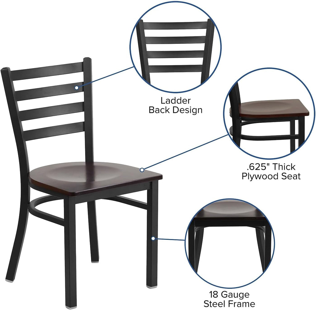 Ladder Back Metal Dining Chairs, Set of 2 (Black)