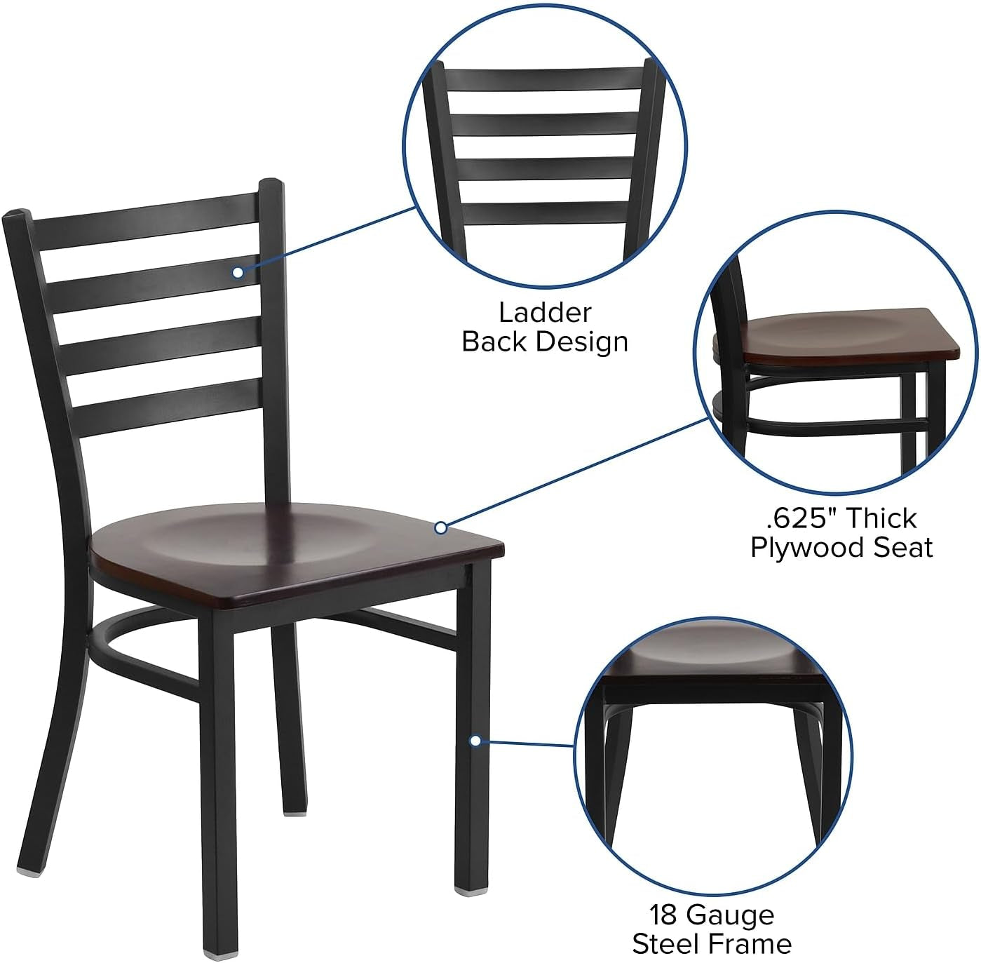 Ladder Back Metal Dining Chairs, Set of 2 (Black)