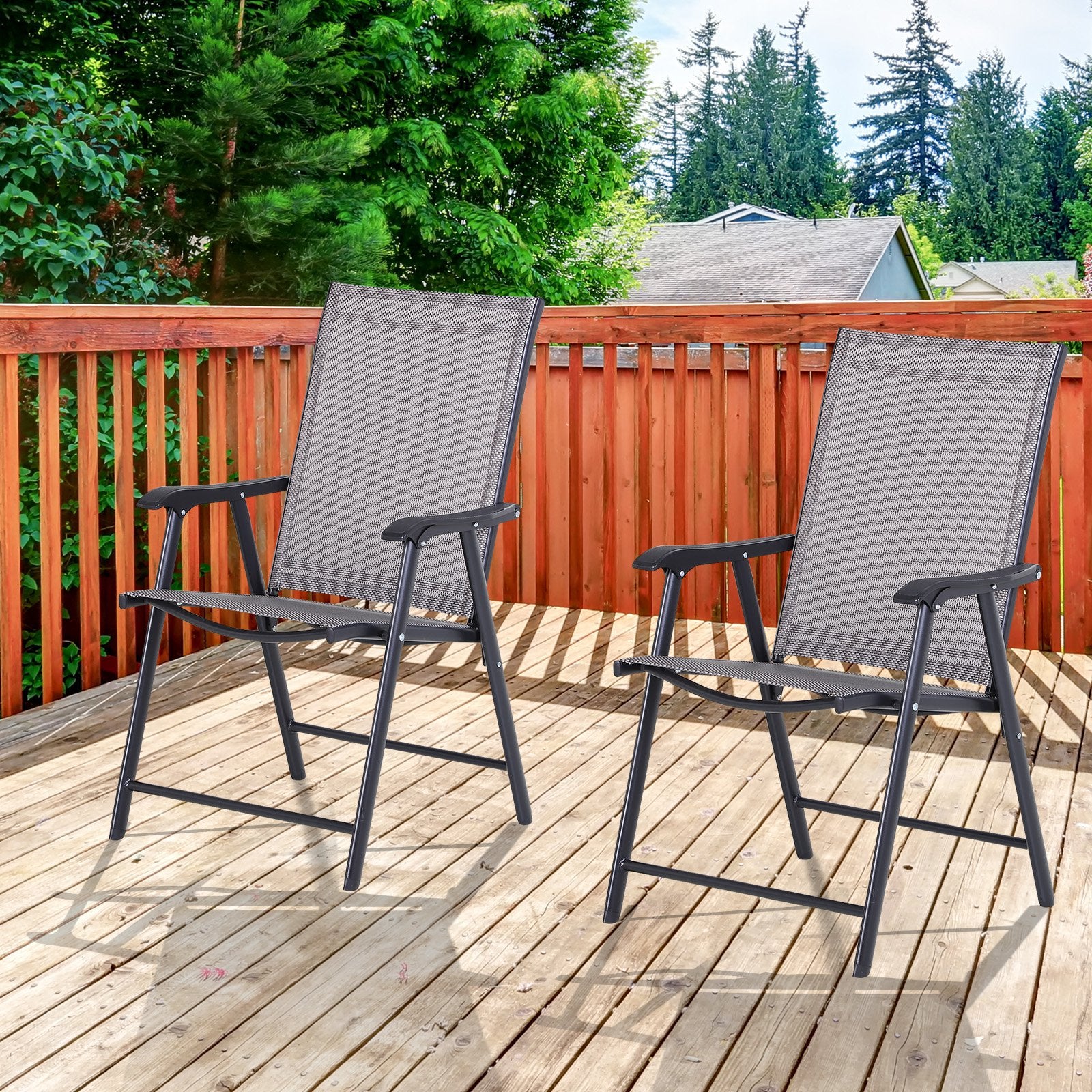 Outsunny 2-PCS Foldable Steel Garden Chairs Outdoor Patio Park
