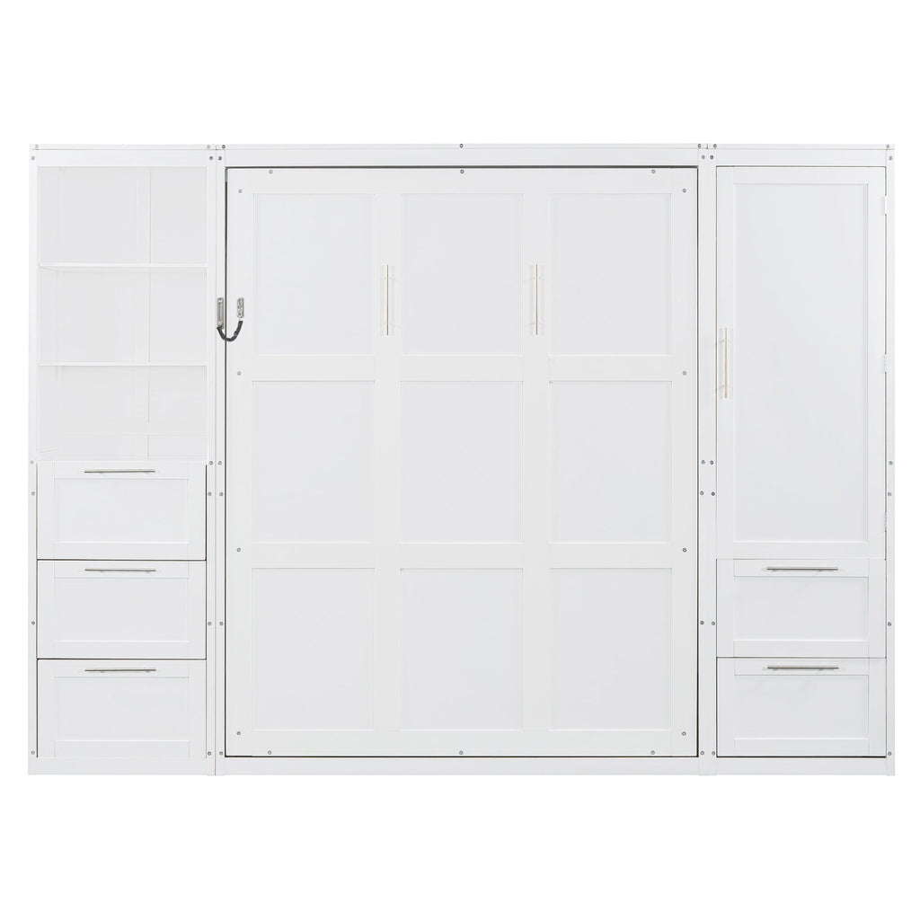 Murphy Wall Bed, Queen Size, MDF and LVL with Drawers, Shelves, and