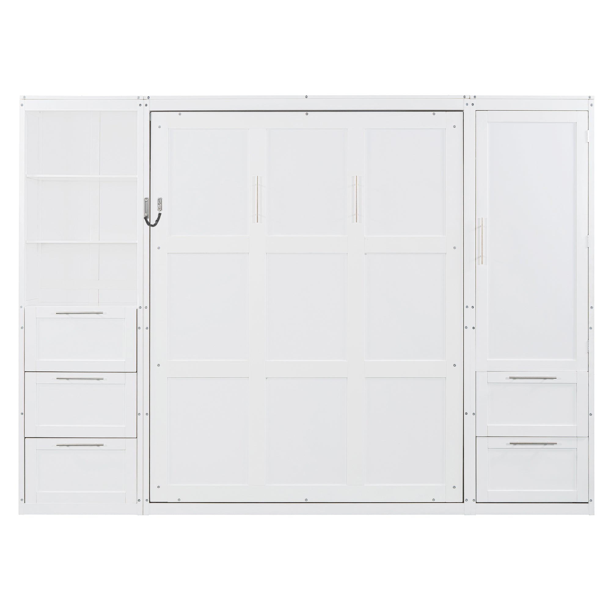 Murphy Wall Bed, Queen Size, MDF and LVL with Drawers, Shelves, and