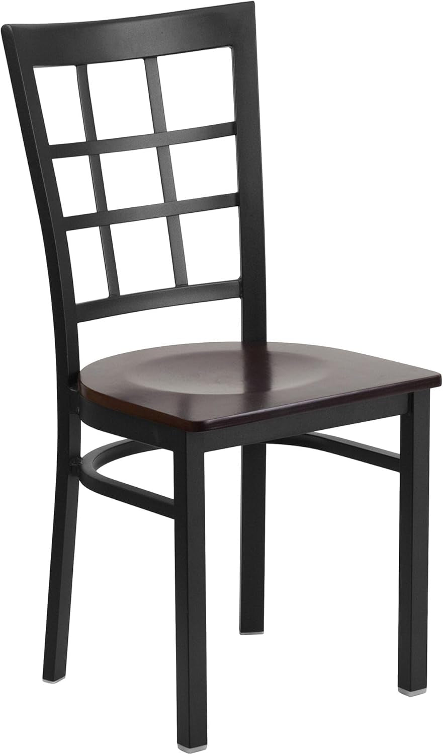 Black Window Back Metal Dining Chair With Walnut Wood Seat