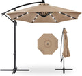 10 Foot Solar LED Offset Patio Umbrella With Easy Tilt Adjustment In