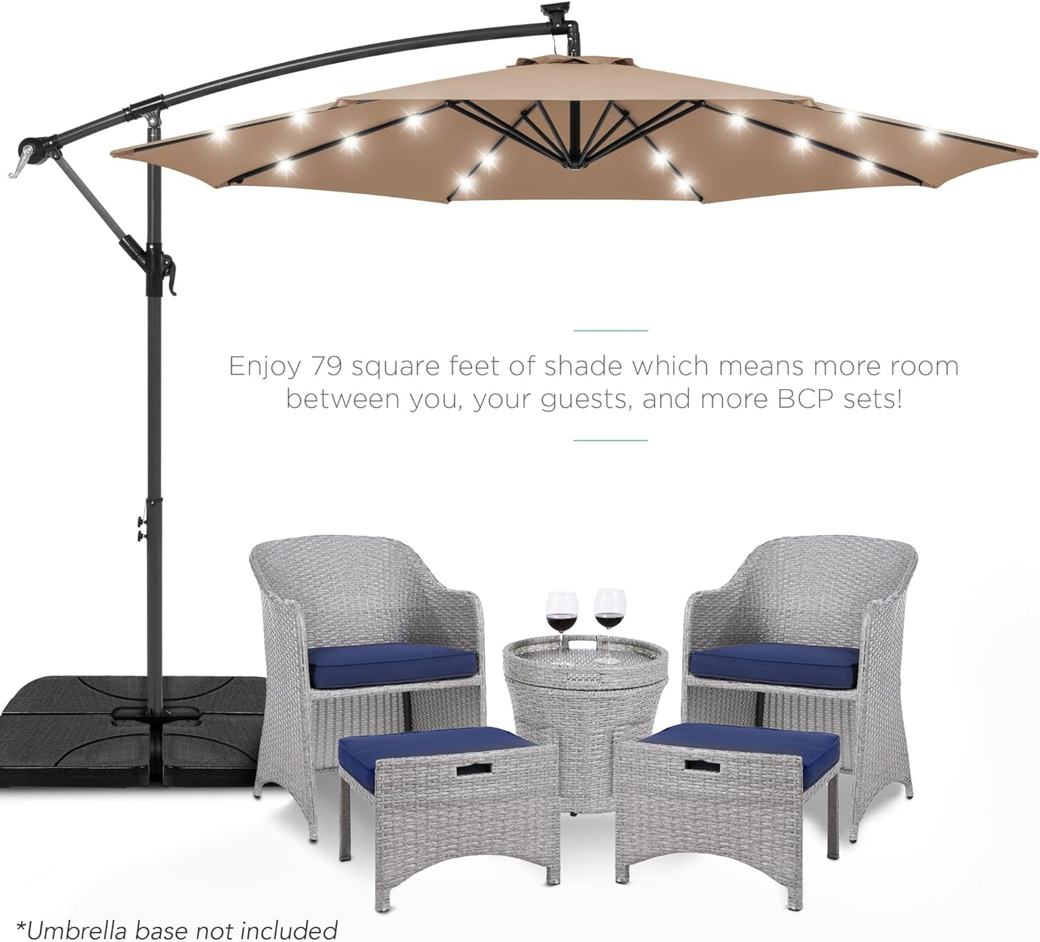 10 Foot Solar LED Offset Patio Umbrella With Easy Tilt Adjustment In