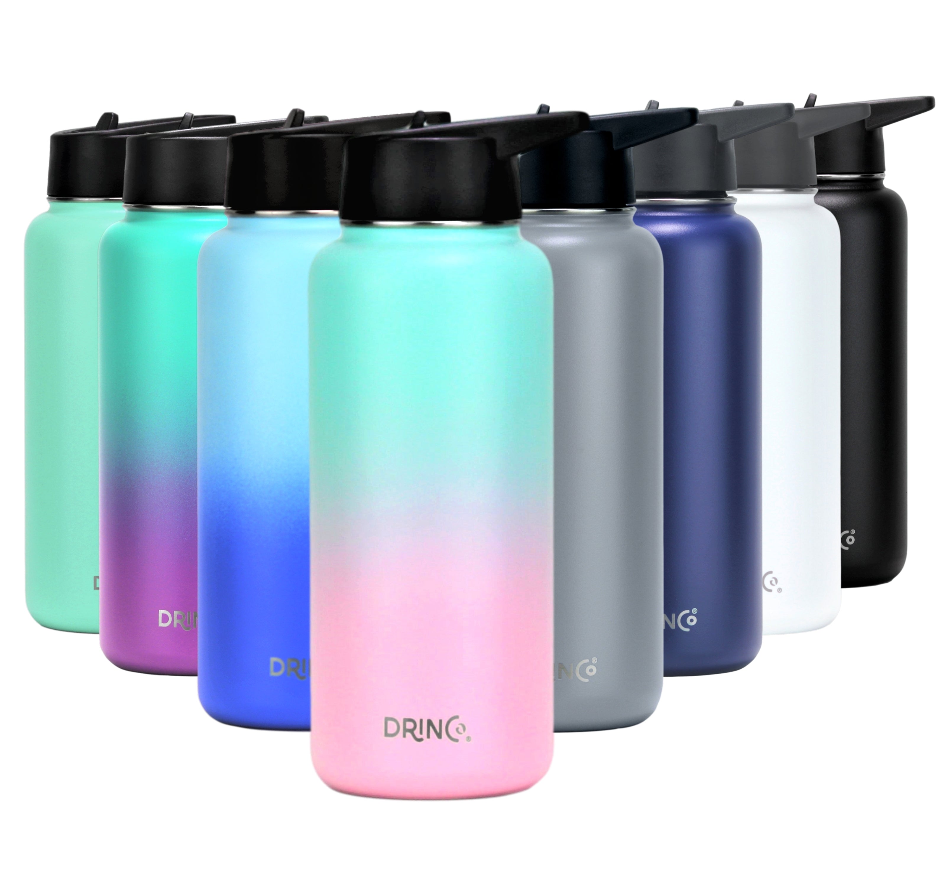 DRINCO 32oz Insulated Steel Water Bottle with 3 Lids, Macaron