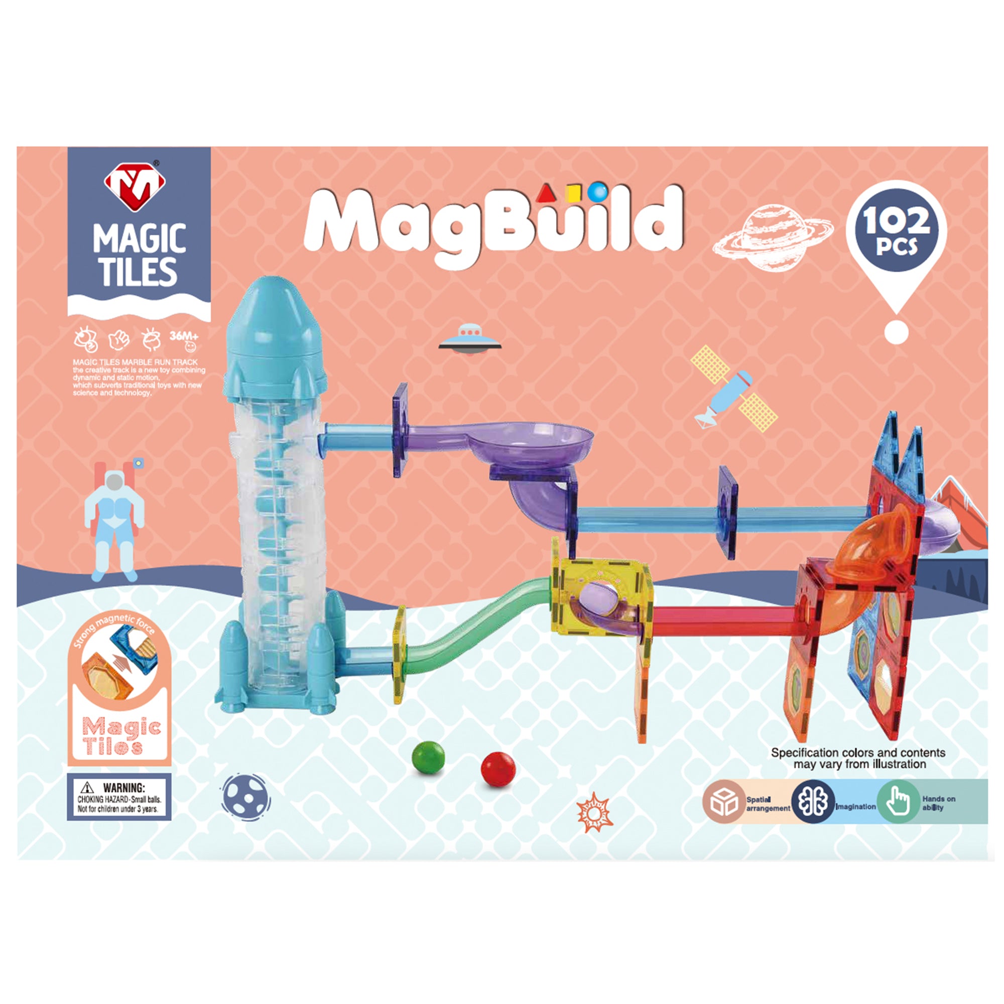 Magnetic Building Tiles for Kids, 102-Piece Blocks Set