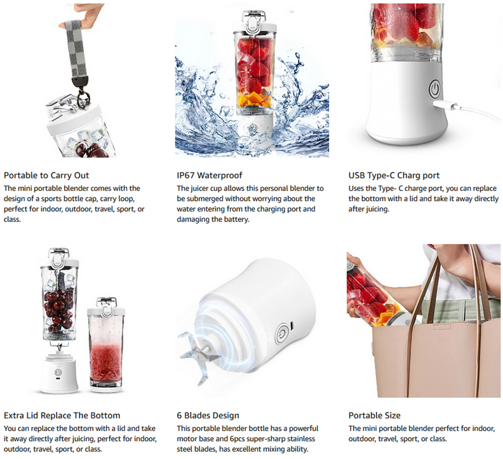 Portable Electric Juicer Blender Bottle, 600ml
