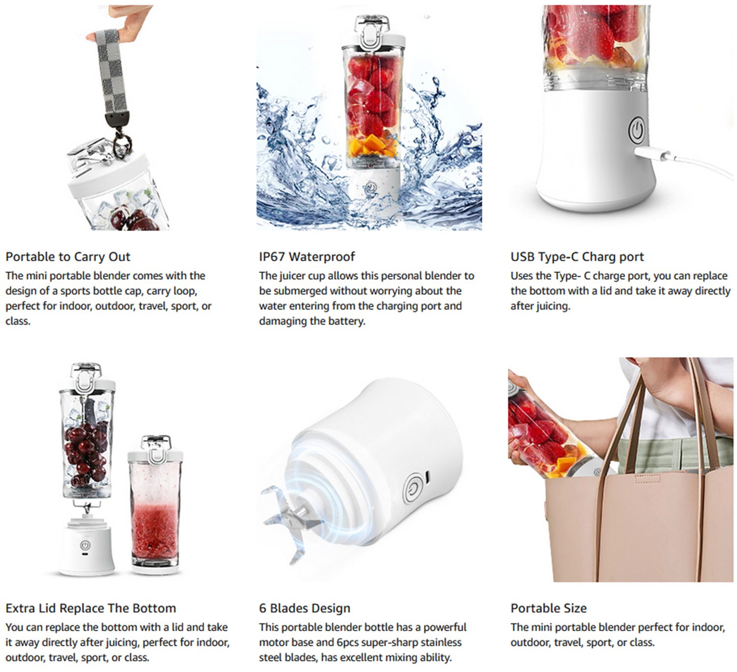 Portable Electric Juicer Blender Bottle, 600ml