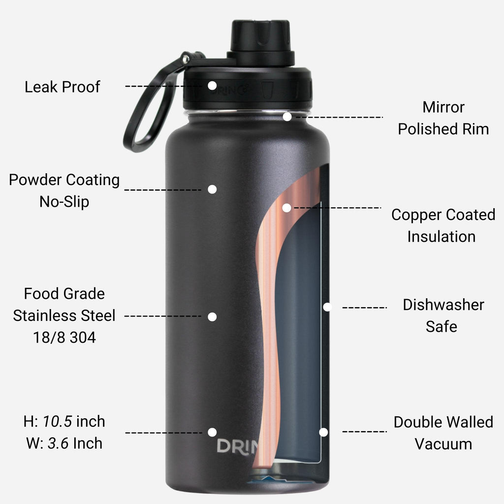 DRINCO 32oz Insulated Steel Water Bottle, Black
