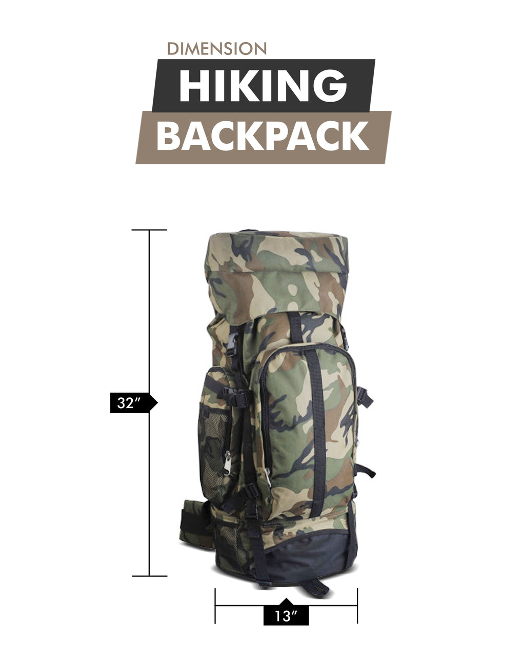 Camouflage 30-inch Water-Resistant Hiking Backpack