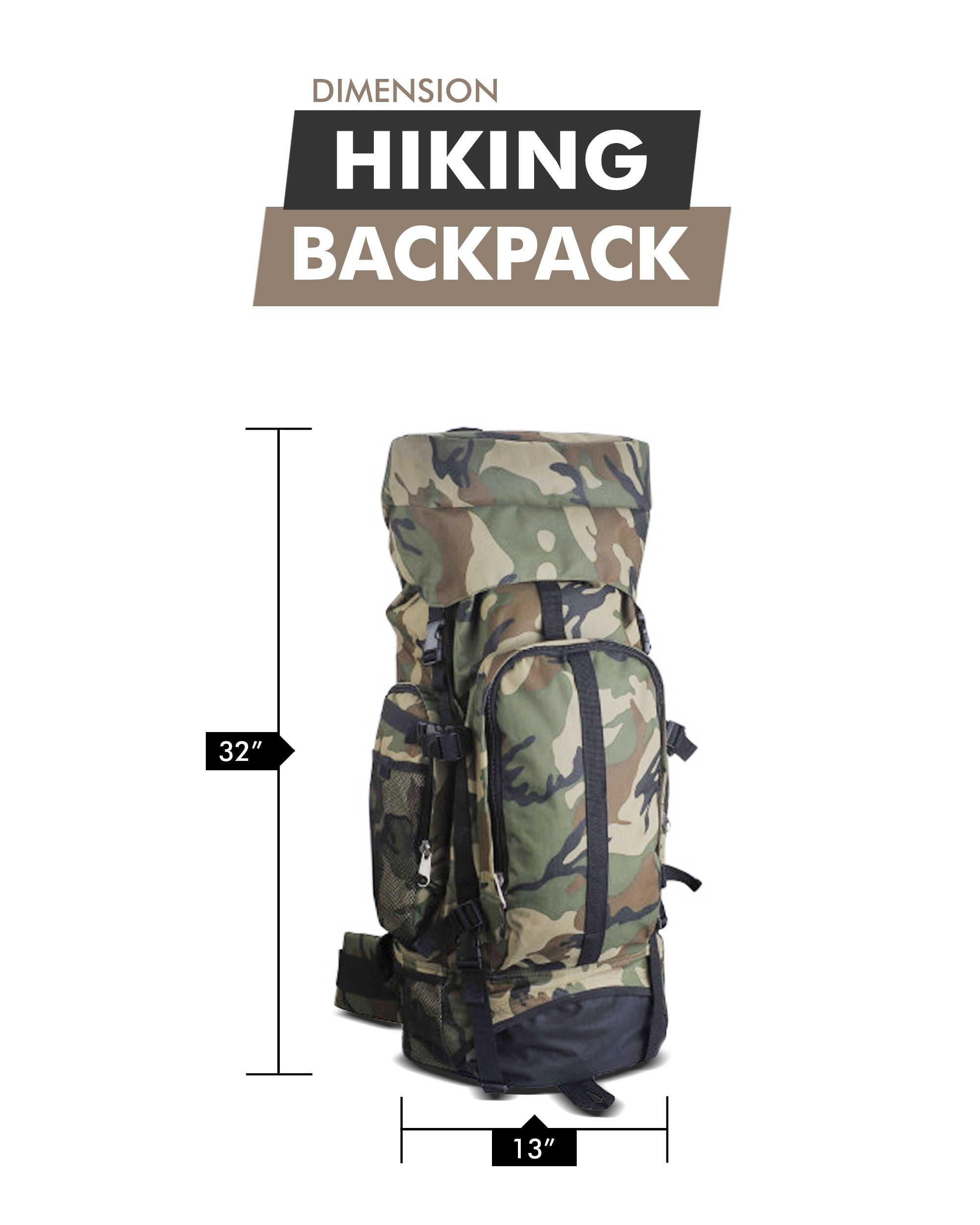 Camouflage 30-inch Water-Resistant Hiking Backpack