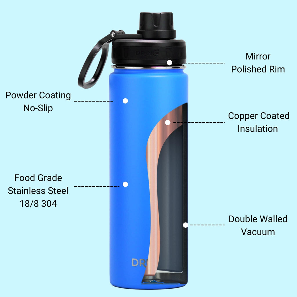 DRINCO 22oz Insulated Steel Sport Water Bottle, Royal Blue