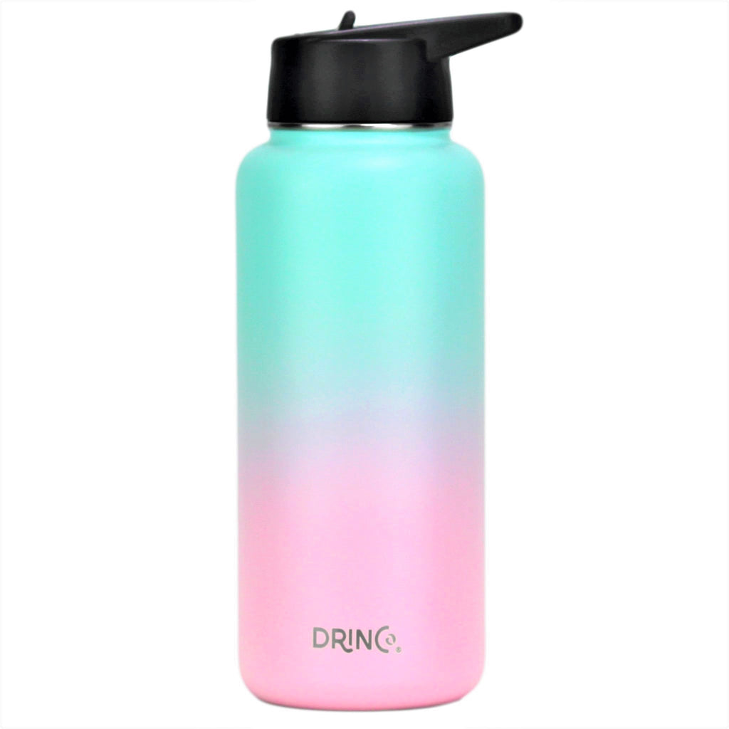 DRINCO 32oz Insulated Steel Water Bottle with 3 Lids, Macaron