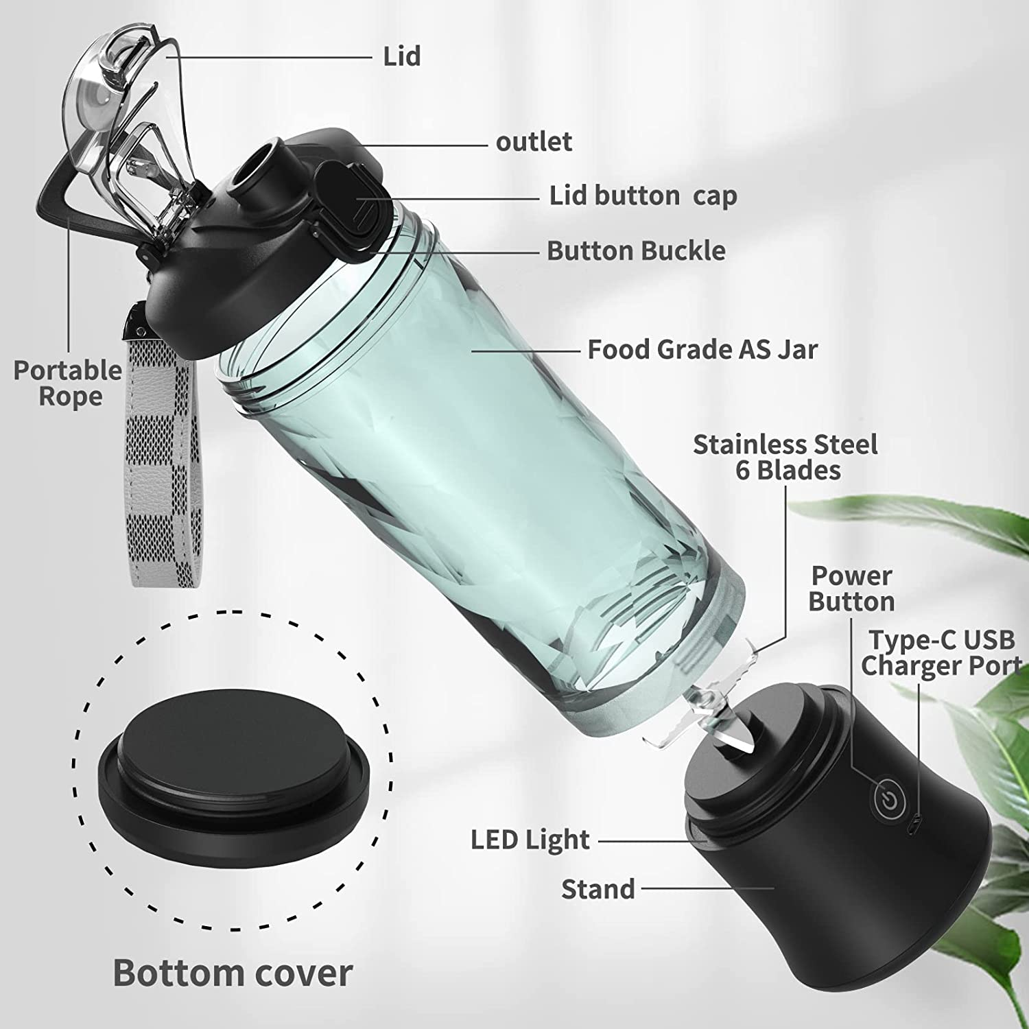 Portable Electric Juicer Blender Bottle, 600ml