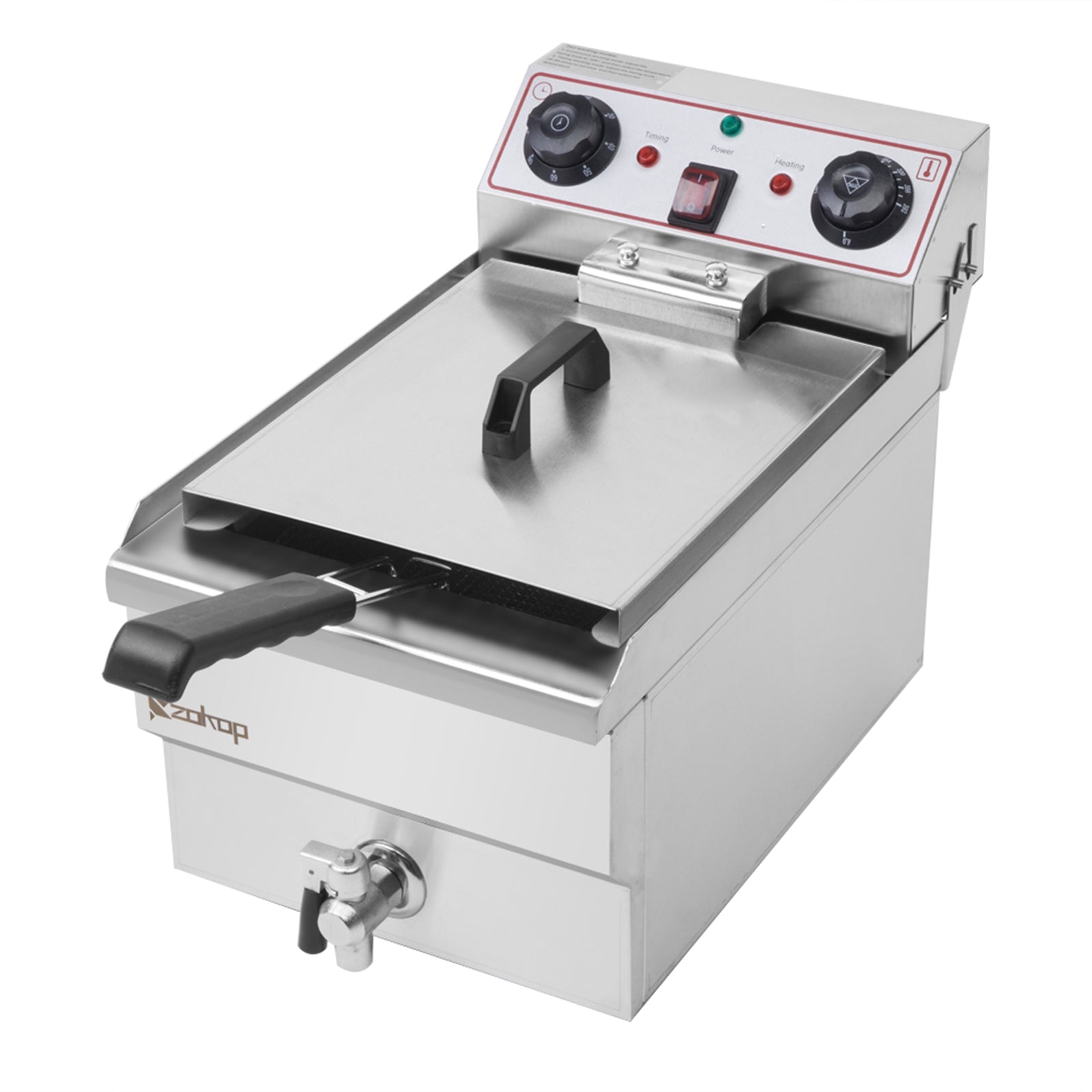 Stainless Steel Deep Fryer with Faucet, 12.5 Qt
