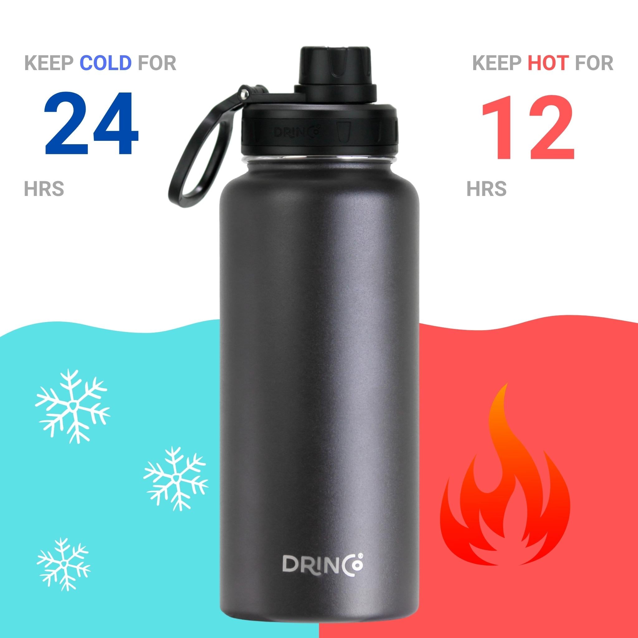 DRINCO 32oz Insulated Steel Water Bottle, Black
