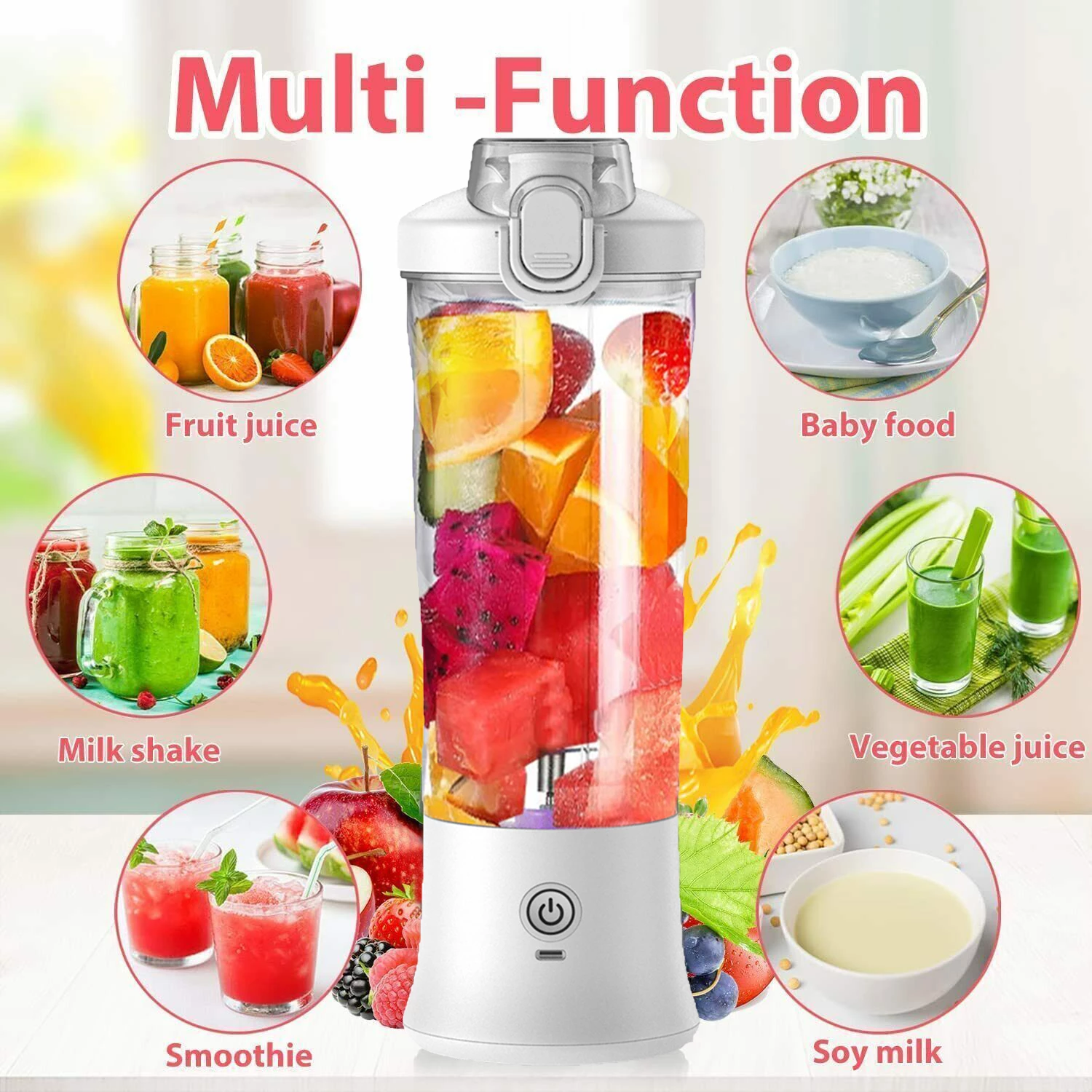 Portable Electric Juicer Blender Bottle, 600ml