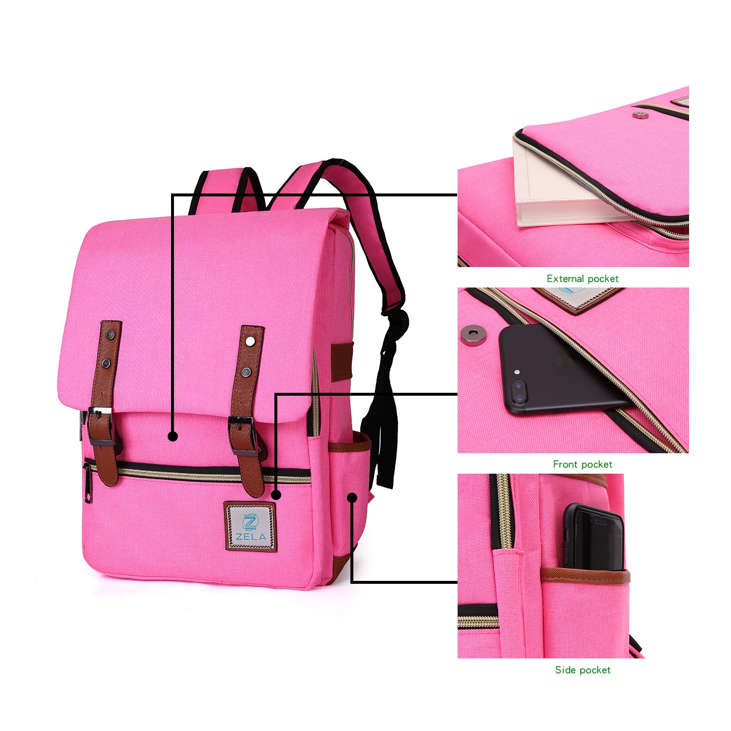 Slim 15-inch Laptop Backpack for School, Hot Pink