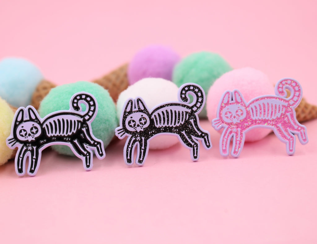 Skeleton Cat Enamel Pin