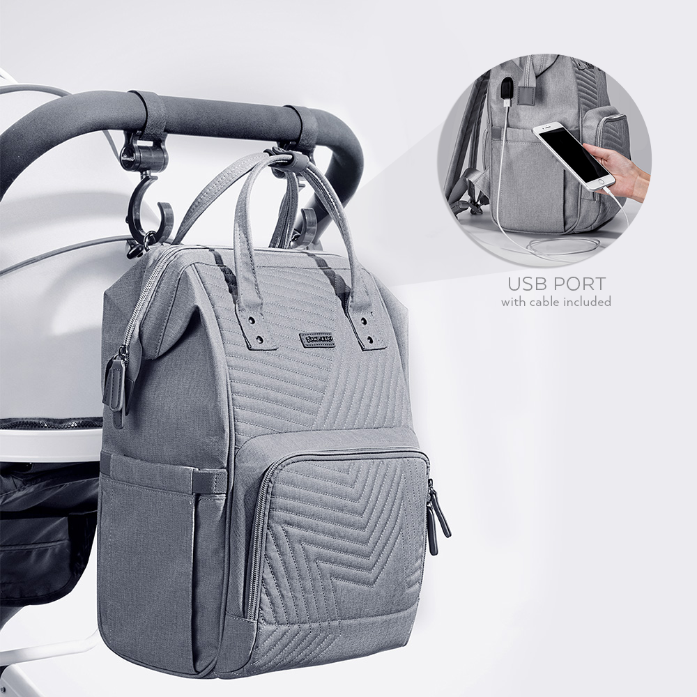 Quilted Diaper Bag Backpack, Insulated and Waterproof
