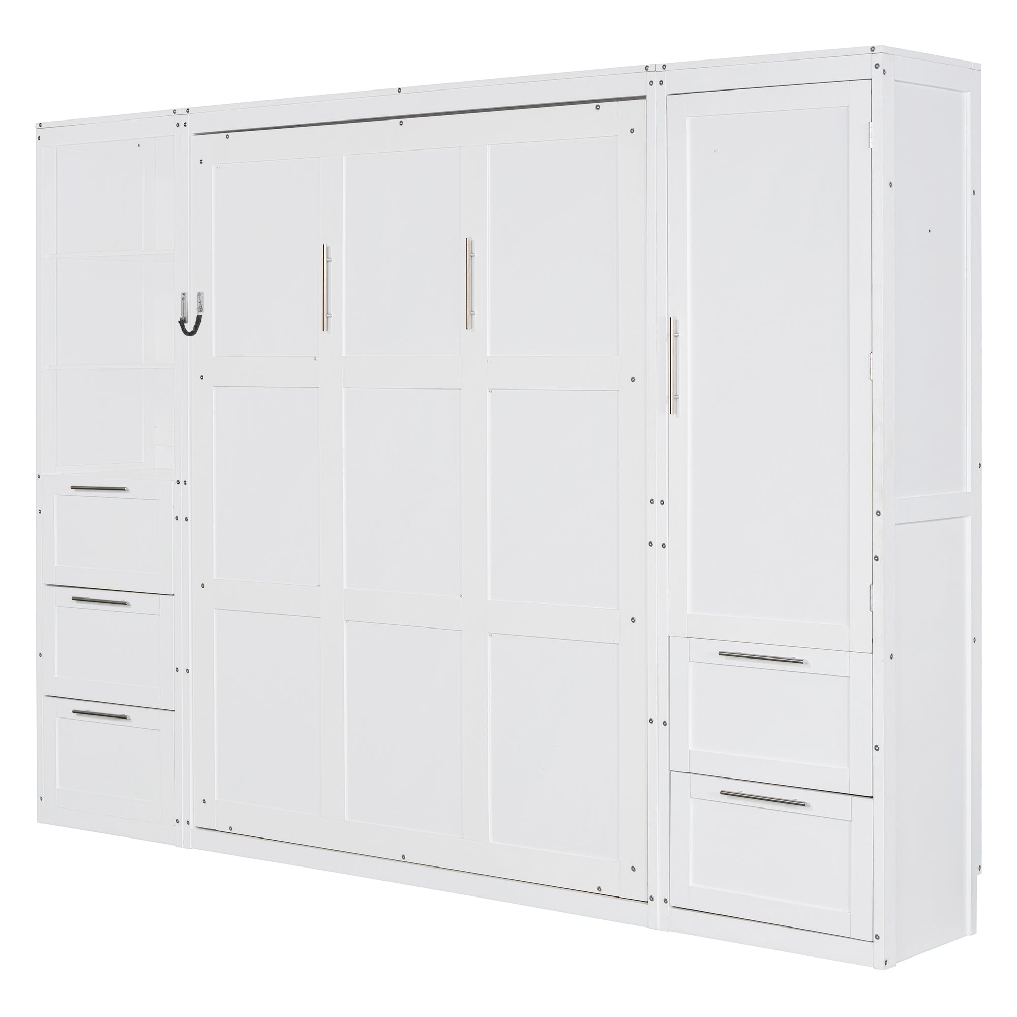 Murphy Wall Bed, Queen Size, MDF and LVL with Drawers, Shelves, and