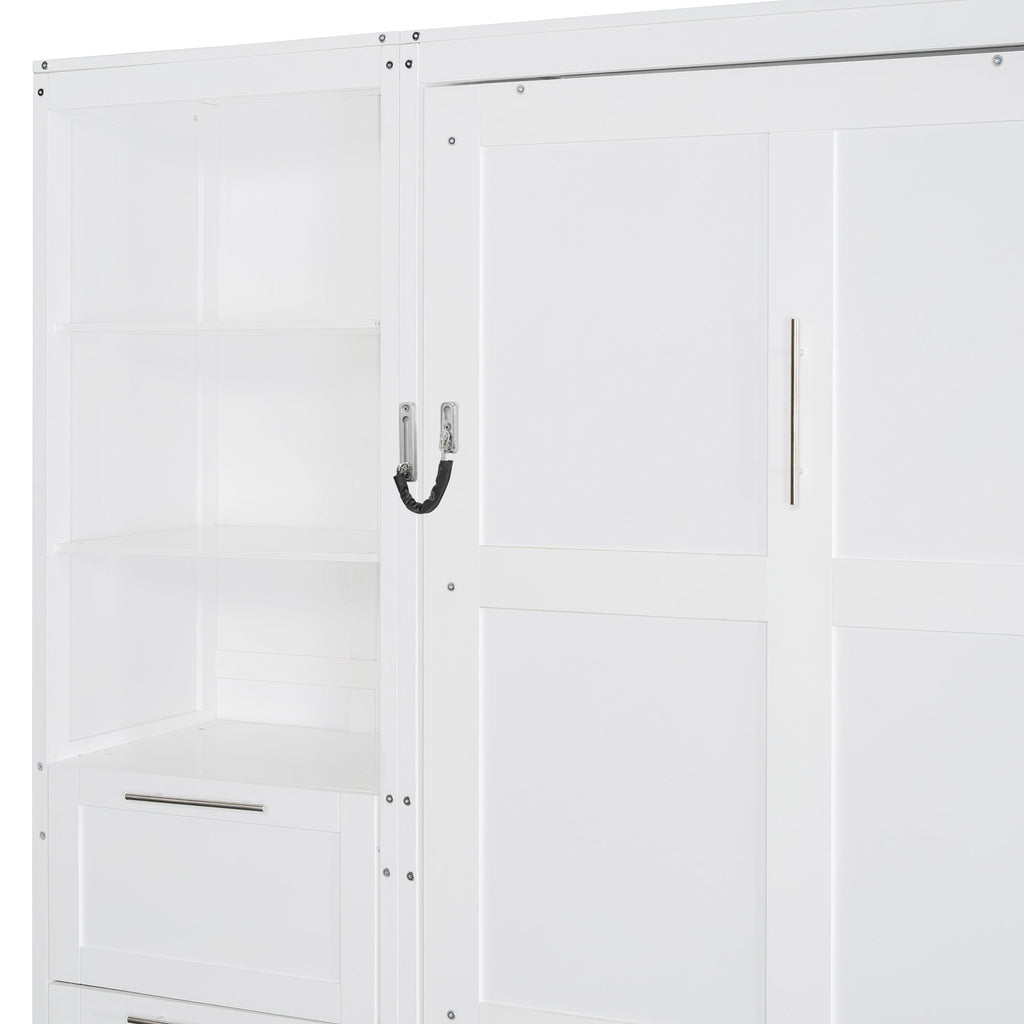 Murphy Wall Bed, Queen Size, MDF and LVL with Drawers, Shelves, and