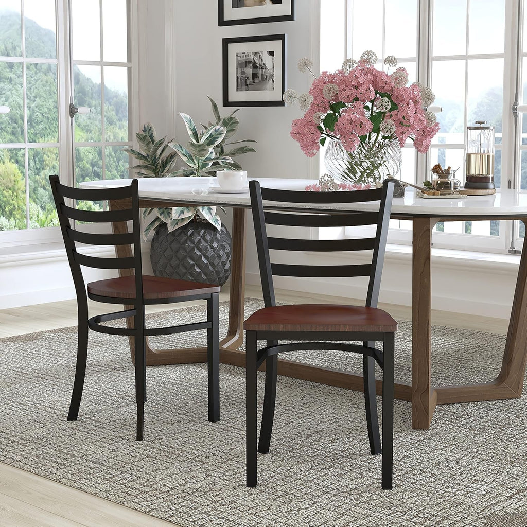 Ladder Back Metal Dining Chairs, Set of 2 (Black)