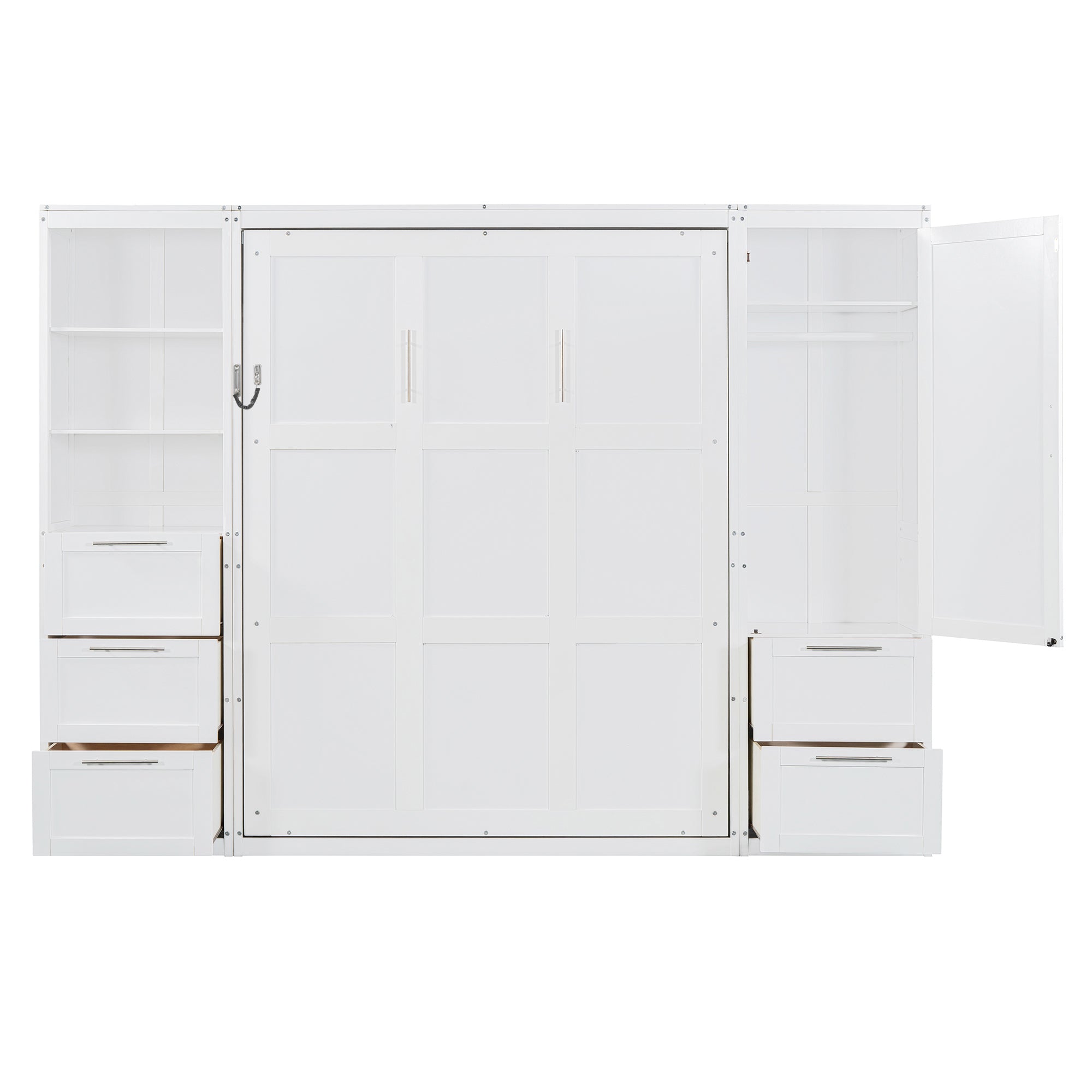 Murphy Wall Bed, Queen Size, MDF and LVL with Drawers, Shelves, and