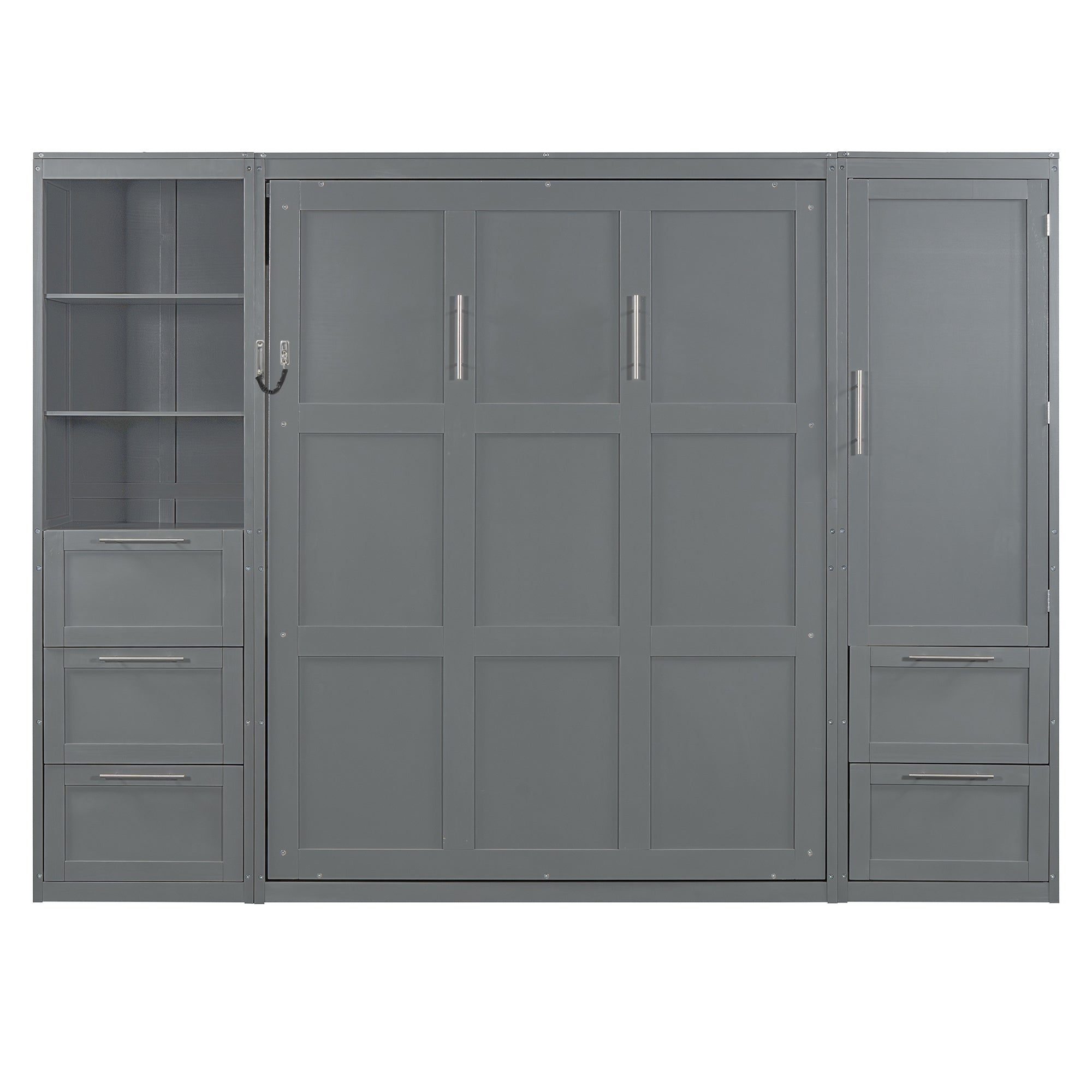 Murphy Wall Bed, Queen Size, MDF and LVL with Drawers, Shelves, and