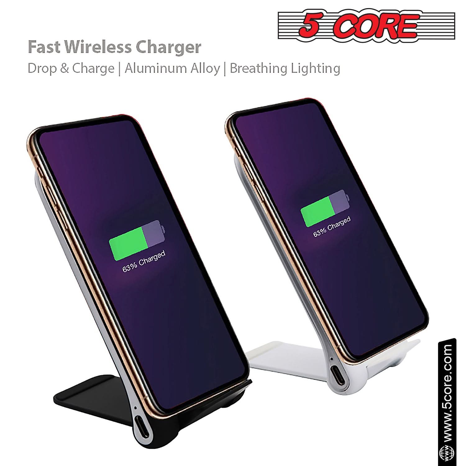 5 Core 10W Fast Wireless Charging Pad, Glass Top