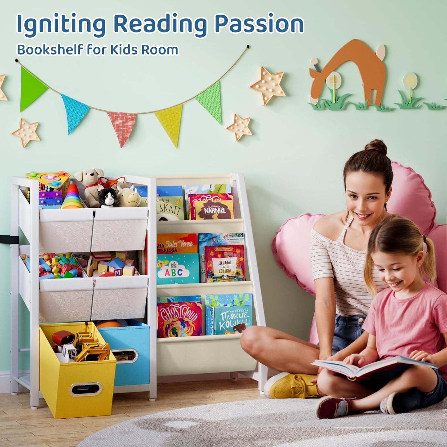Kids Toy Storage Organizer Bookshelf with 6 Bins